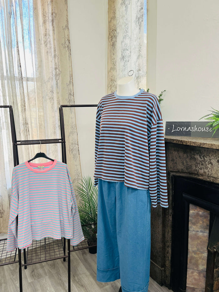Boxy Crew Neck Stripe Long Sleeve T-Shirt