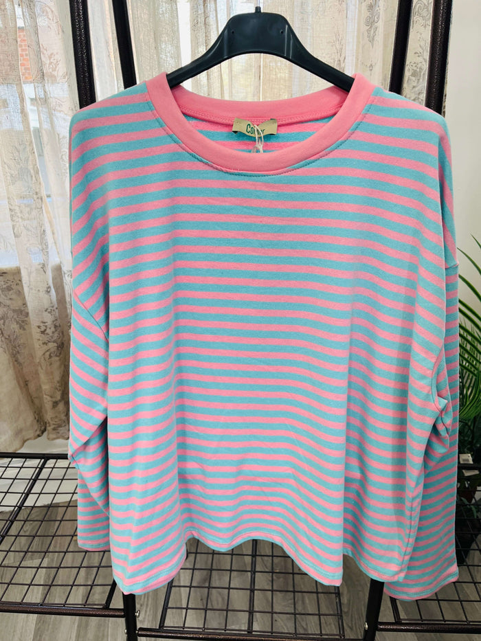 Boxy Crew Neck Stripe Long Sleeve T-Shirt