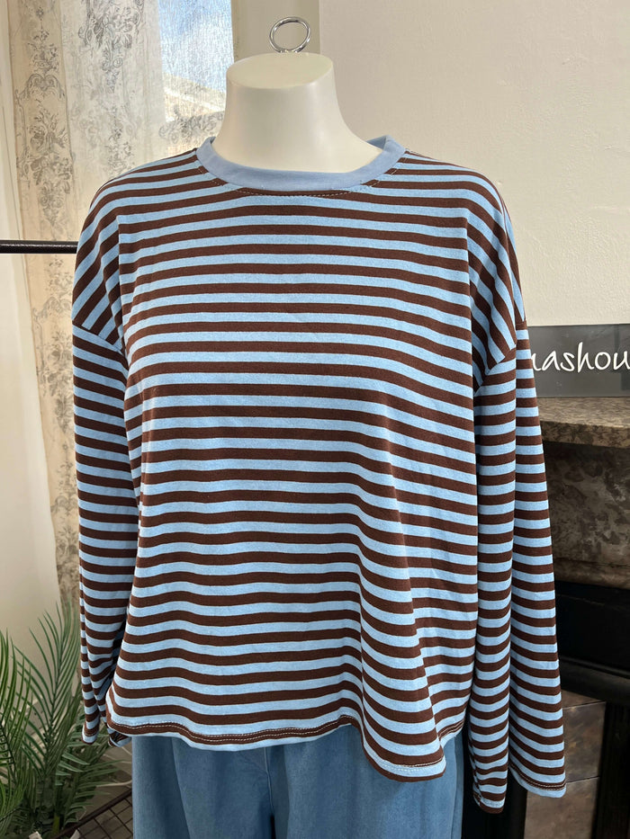 Boxy Crew Neck Stripe Long Sleeve T-Shirt