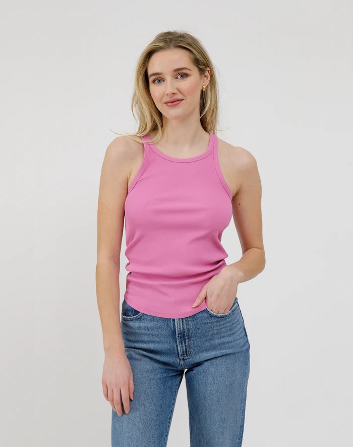 Brunette the Label Ribbed Tank with Curved Hem