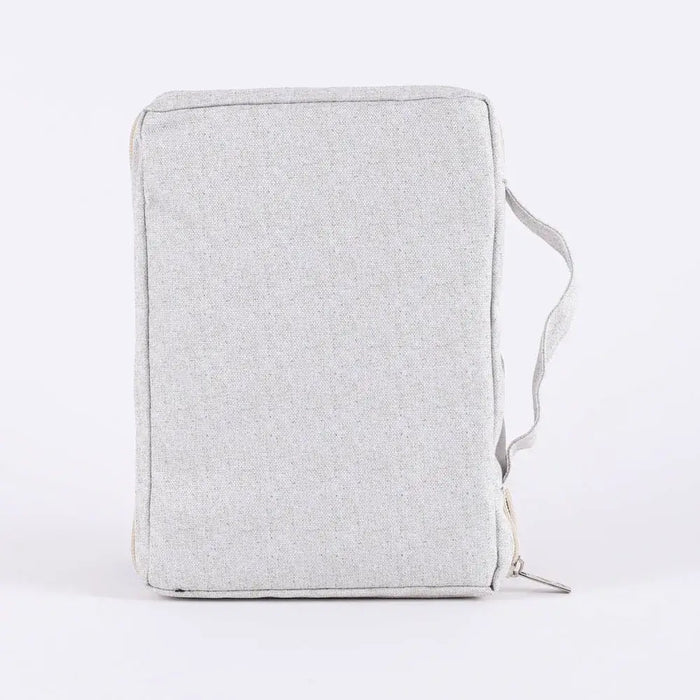 Gray textured Bible cover on a white background