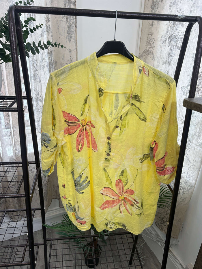 Casual 3 Button Blouse - Funky Floral