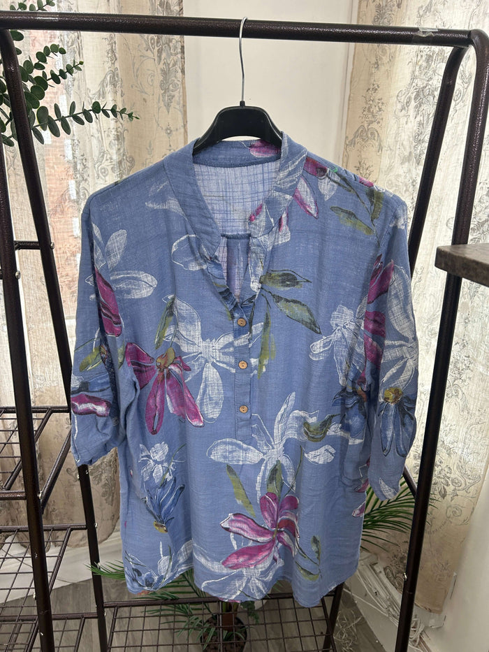 Casual 3 Button Blouse - Funky Floral