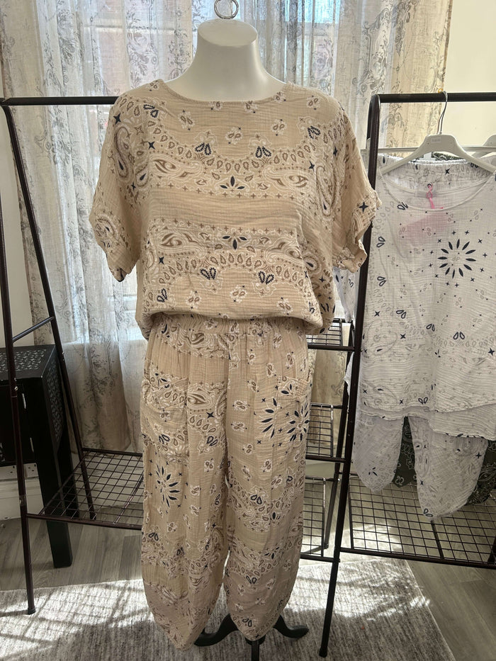 Cheesecloth Bandana Print Trousers and Top Set