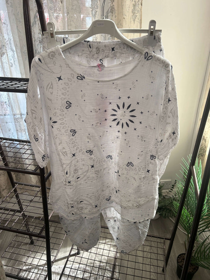 Cheesecloth Bandana Print Trousers and Top Set