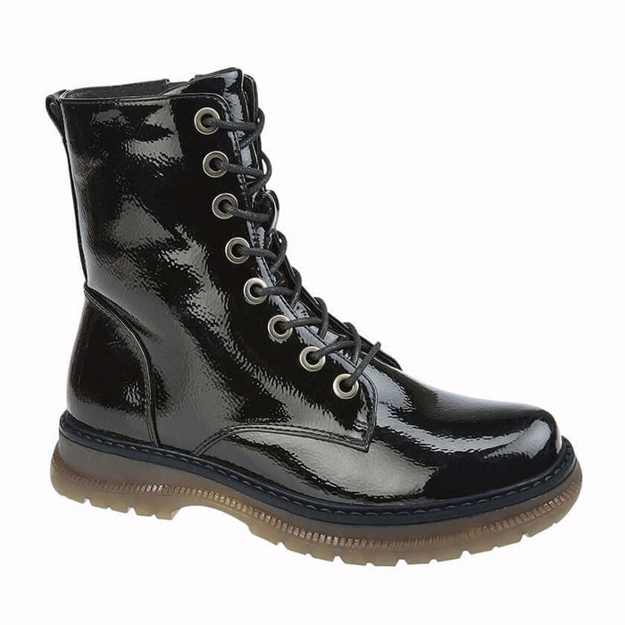 Cipriata 'Annetta' 8 Eye Lace Up Ladies Black Patent Boots