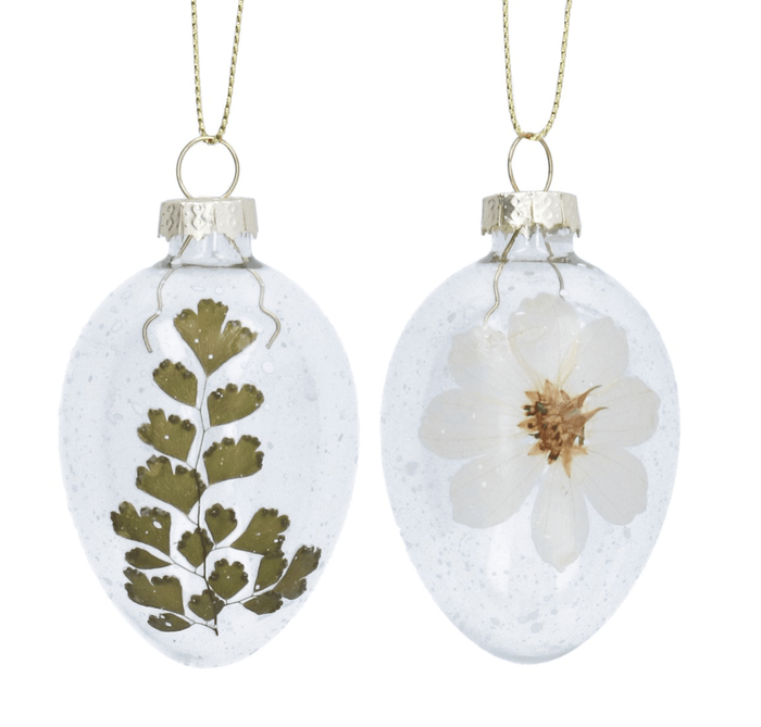 Clear Glass Egg Dec - Pressed Flower