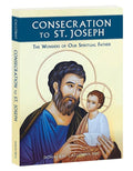 Book cover of 'Consecration to St. Joseph' with an illustration of Saint Joseph holding baby Jesus on a white background.