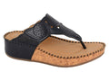 Corina - Black Touch Fastening Toe Post Wedge Sandal