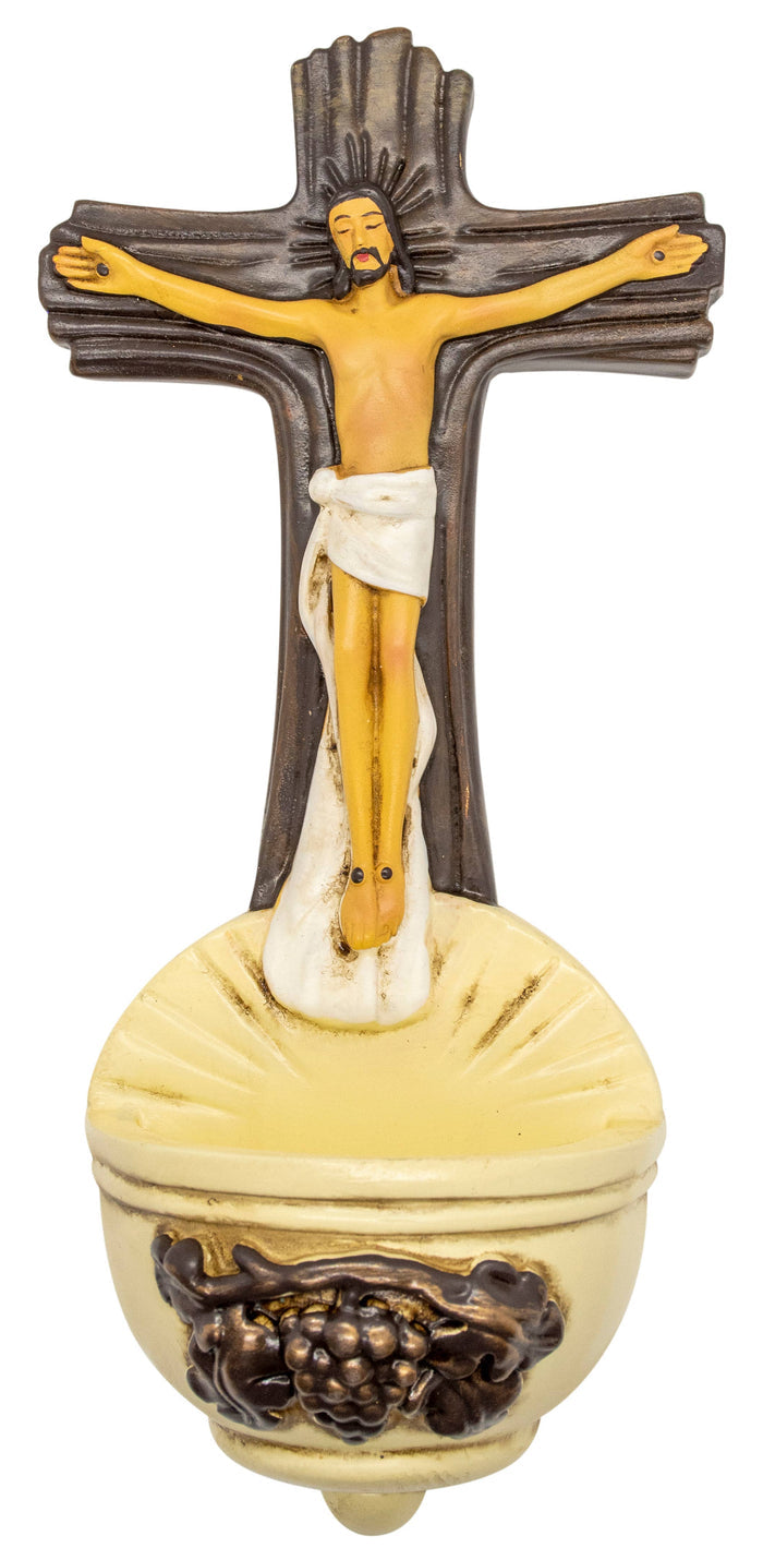 Crucifix with Vine and Grapes Holy Water Font