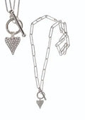 Crystal Detail Heart Necklace with T-Bar Fastenning - Silver
