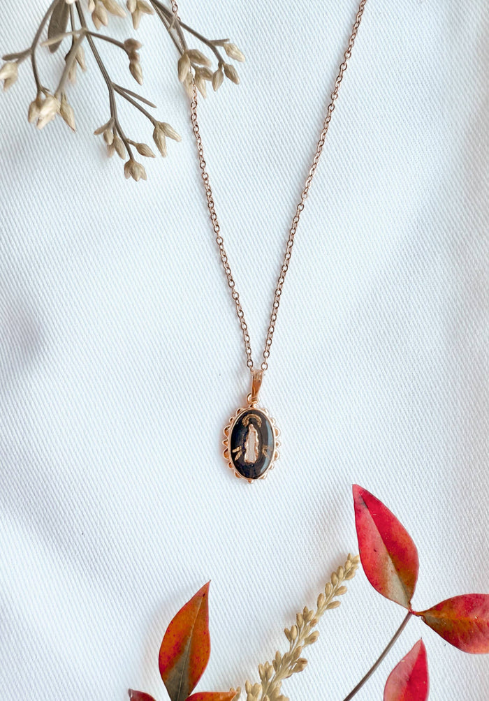 Dainty Miraculous Medal Necklace, Our Lady Through the Smoke