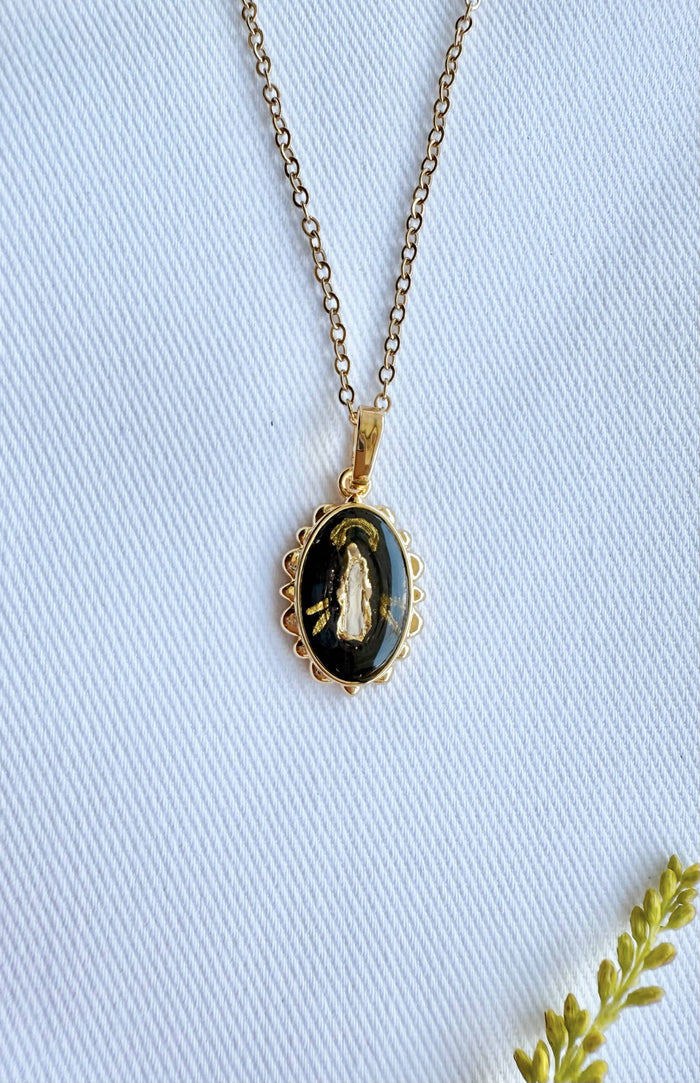Dainty Miraculous Medal Necklace, Our Lady Through the Smoke