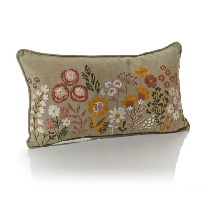 Ditsy Floral 100% Cotton Floral Embroidered Rectangular Cushion