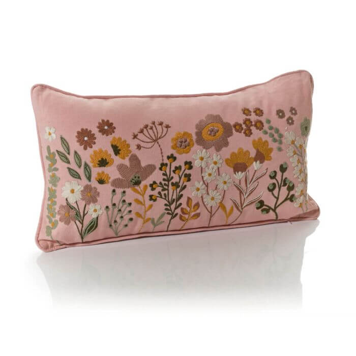 Ditsy Floral 100% Cotton Floral Embroidered Rectangular Cushion