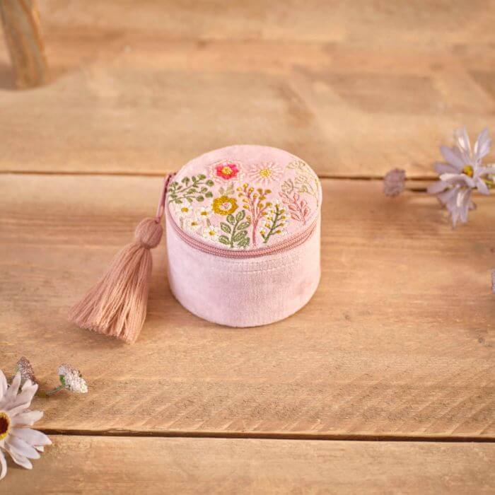 Ditsy Floral Velvet Fabric Embroidery Jewellery Box