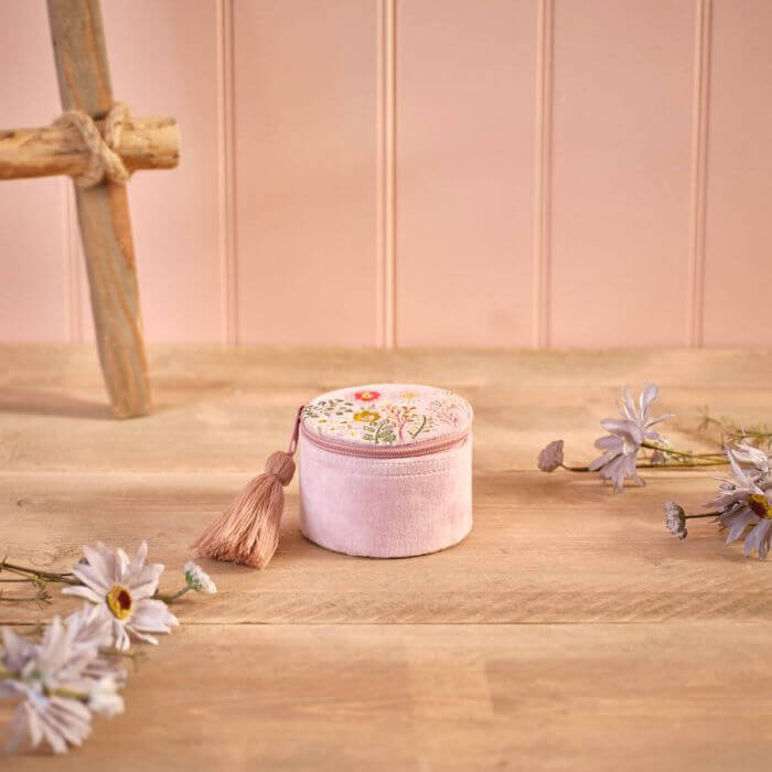 Ditsy Floral Velvet Fabric Embroidery Jewellery Box