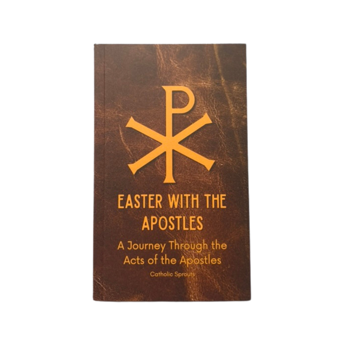 Book titled 'Easter with the Apostles' featuring a cross symbol on a brown background