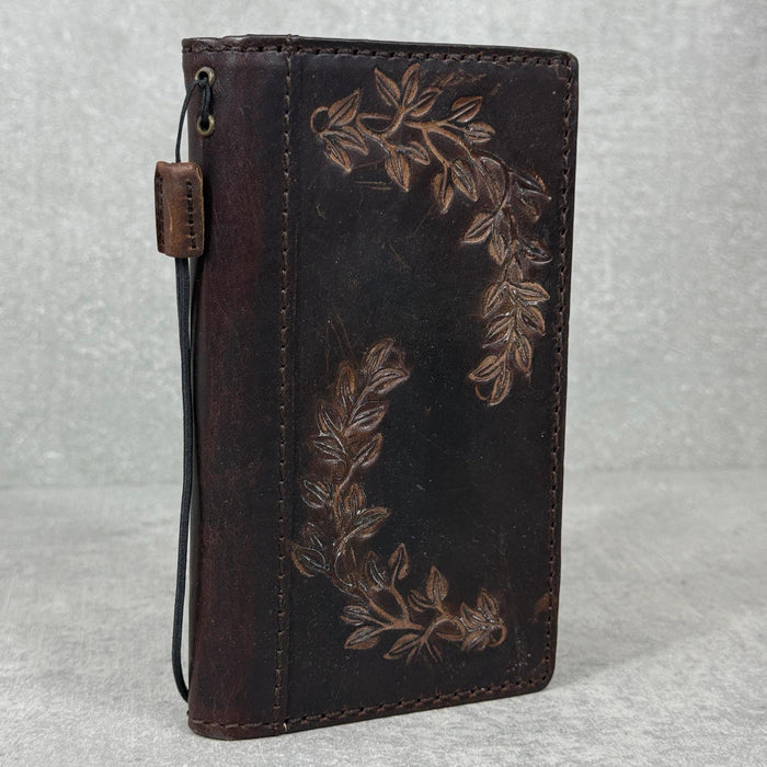 Embossed Leather Wallet Case for Google Pixel: Vintage Art Design