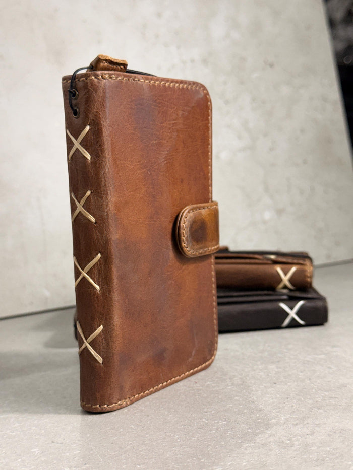 Embossed Leather Wallet Case for Google Pixel: Vintage Art Design