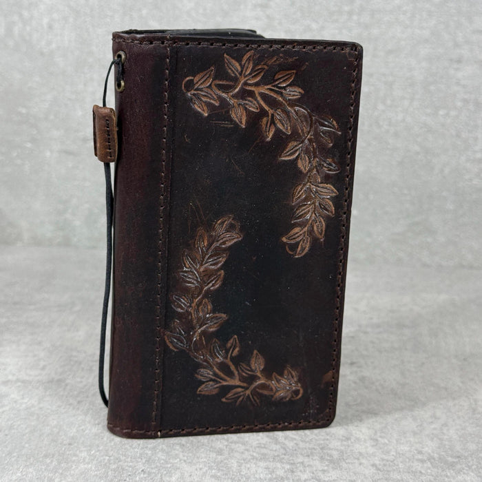 Embossed Leather Wallet Case for Google Pixel: Vintage Art Design