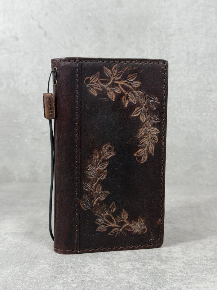 Embossed Leather Wallet Case for Google Pixel: Vintage Art Design