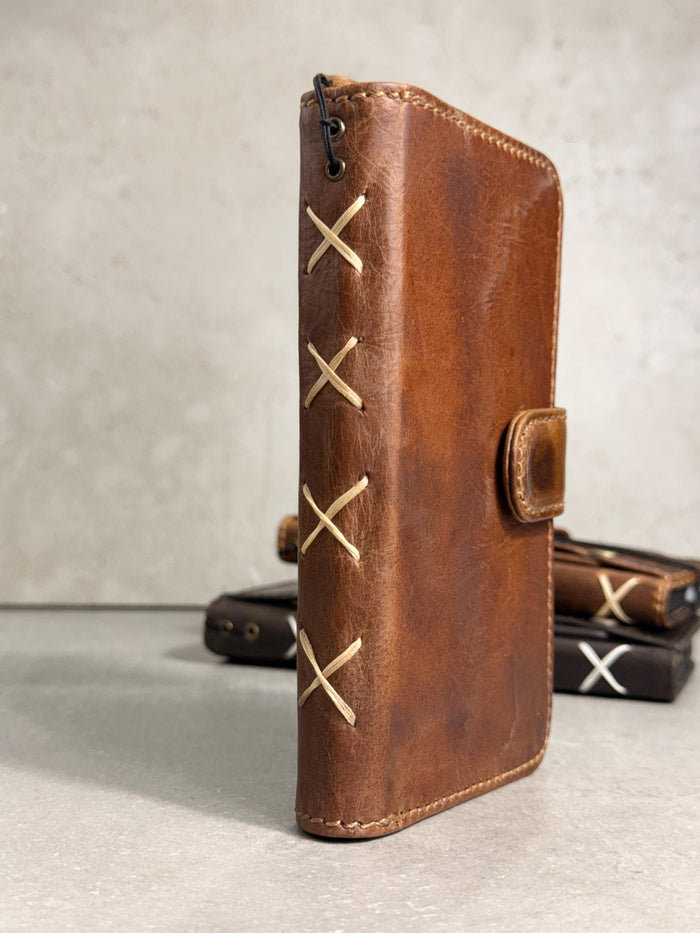 Embossed Leather Wallet Case for Google Pixel: Vintage Art Design
