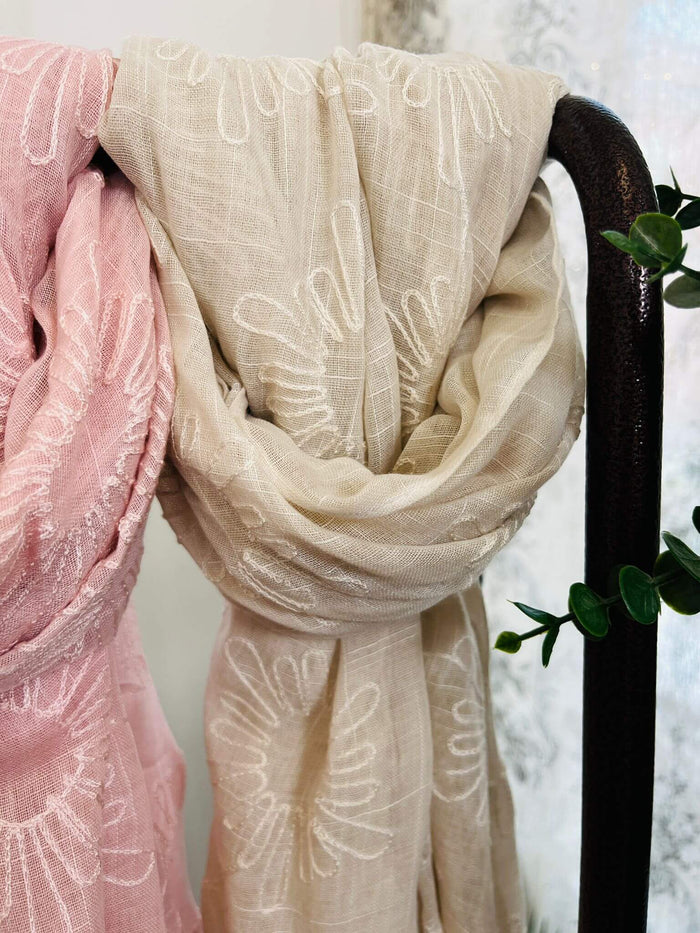 Embroidered Daisy Summer Scarf