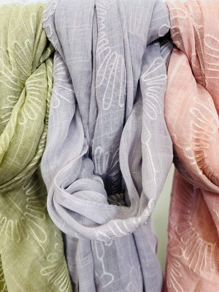 Embroidered Daisy Summer Scarf