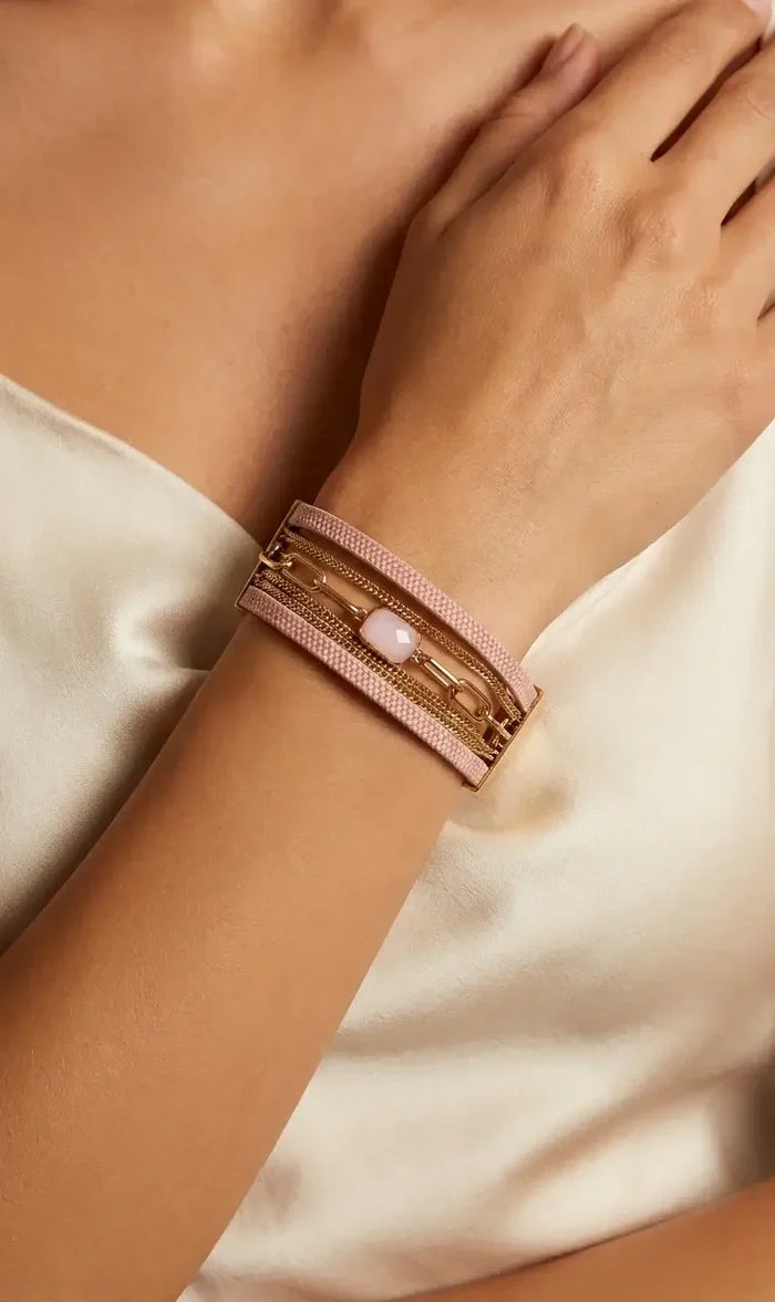 Envy Jewellery - Pink faux leather and gold chain multi strand bracelet