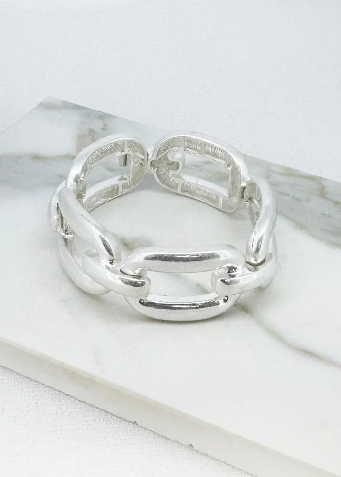 Envy Jewellery - Worn silver large link stretch bracelet