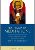 Book cover of 'Eucharistic Meditations' by Abbé H. Convert with a religious icon and blue background.