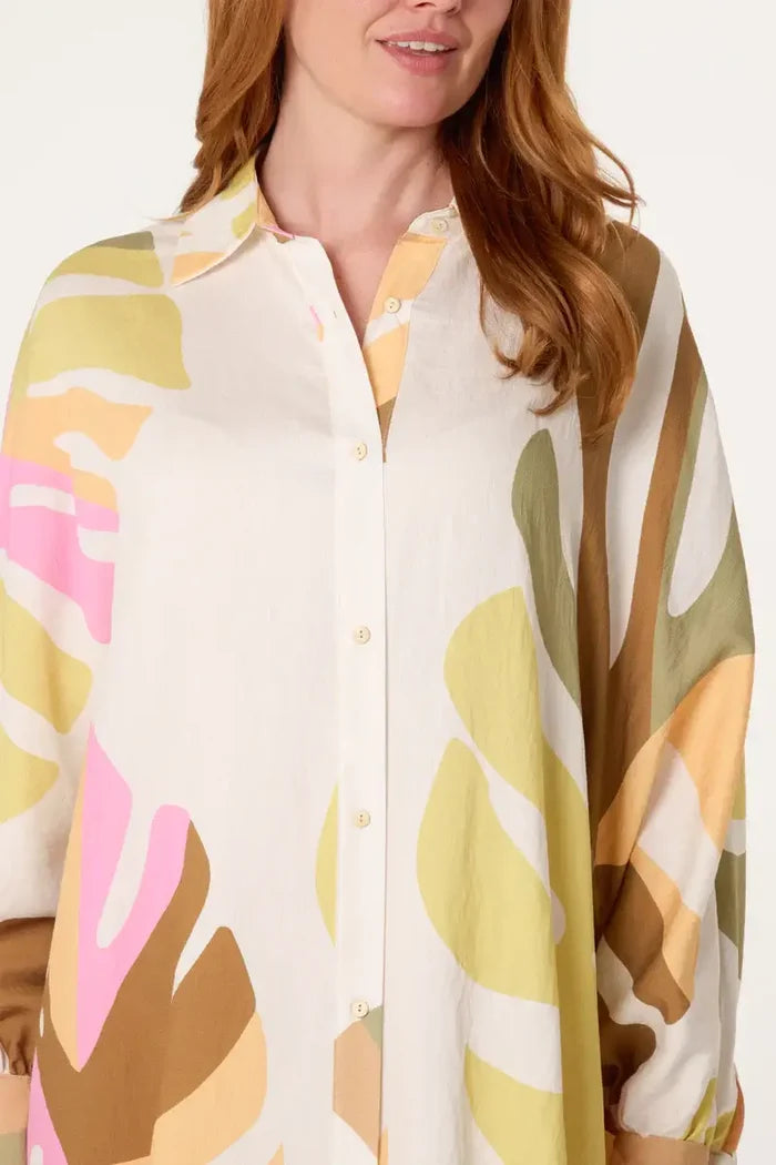Exotic Leaves Oversized Shirt Dress