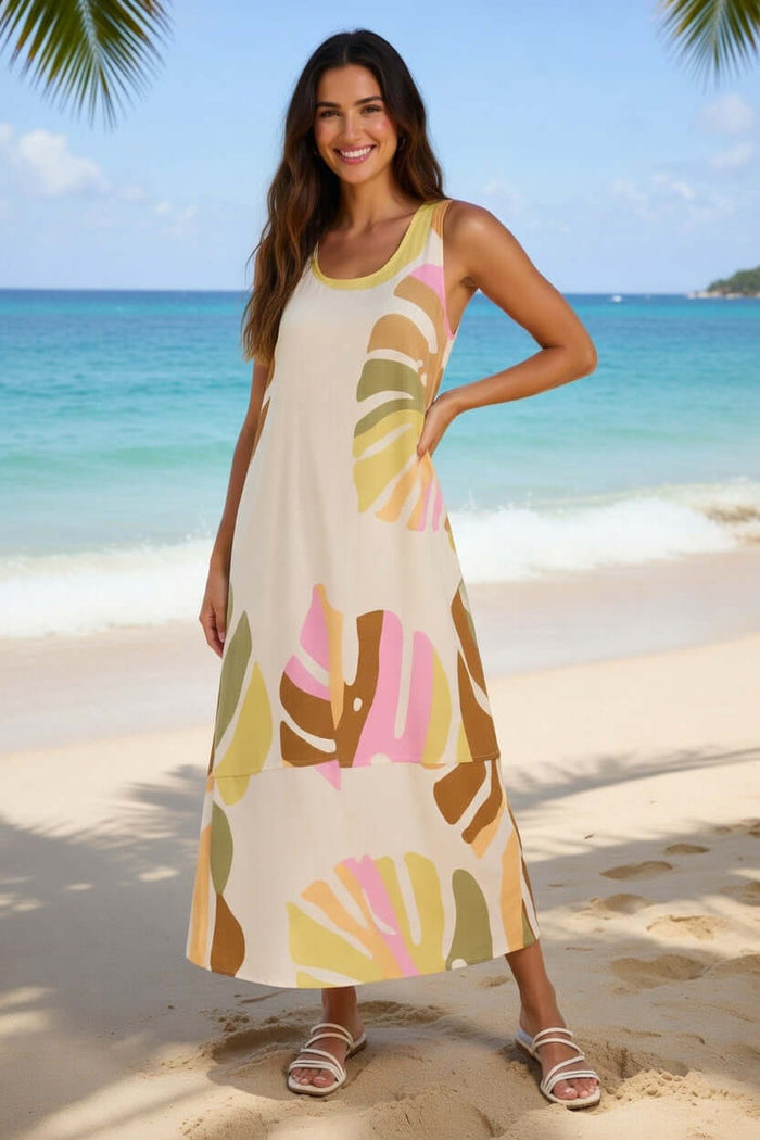 Exotic Leaves Scoop Neck Dress
