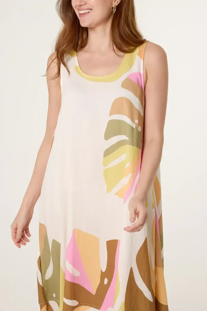 Exotic Leaves Scoop Neck Dress