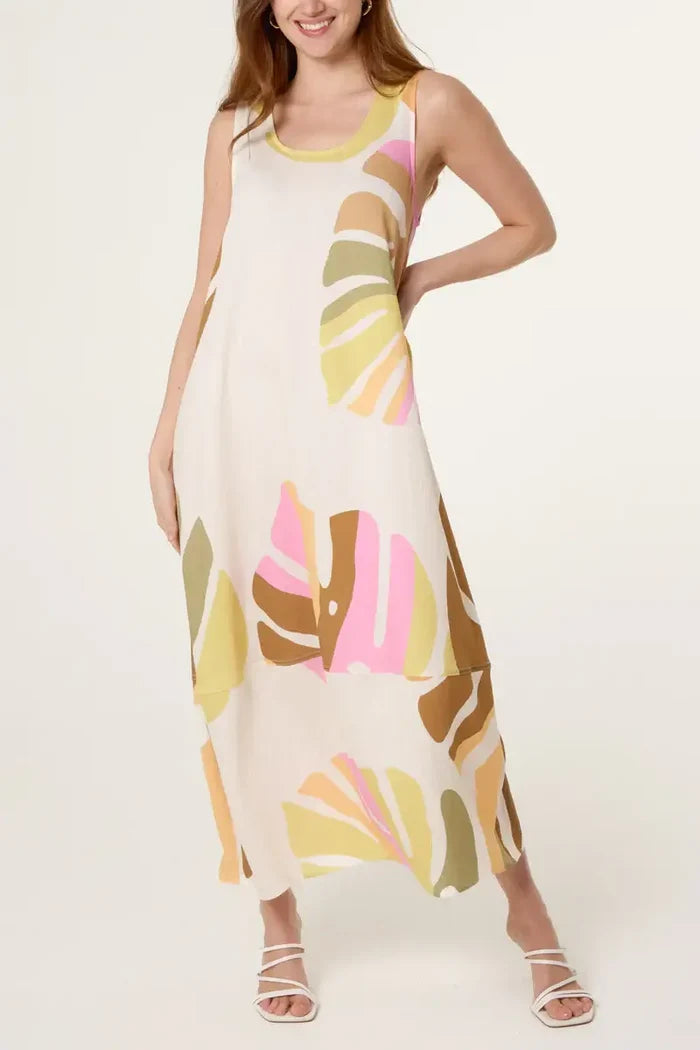 Exotic Leaves Scoop Neck Dress