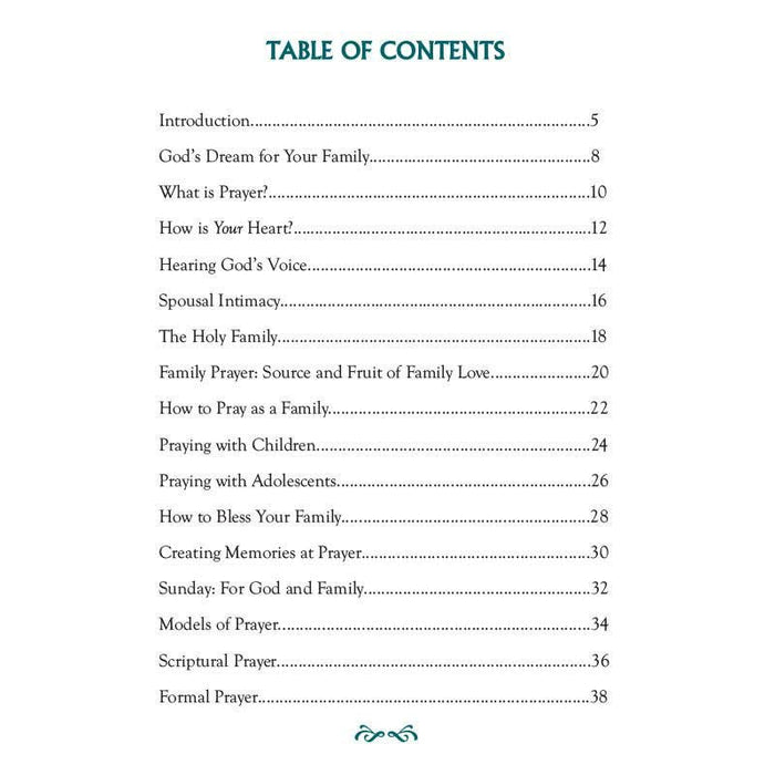 Table of contents for “family prayer book”
