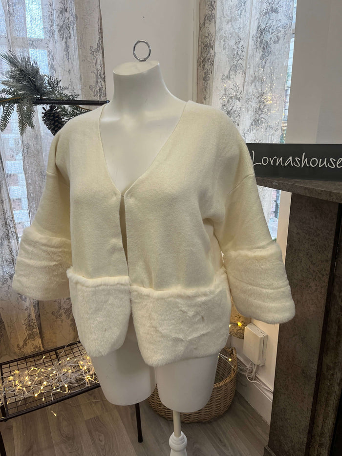 Faux Fur Cuff Sleeve Cardigan