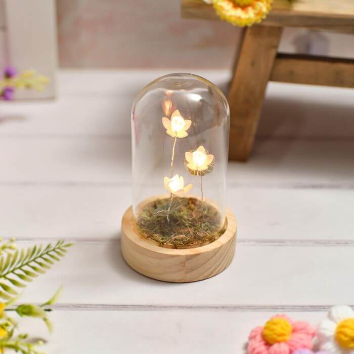 Floral Serande Glass Dome with LED Lotus Leaf Flowers
