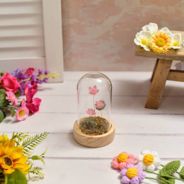 Floral Serande Glass Dome with LED Lotus Leaf Flowers