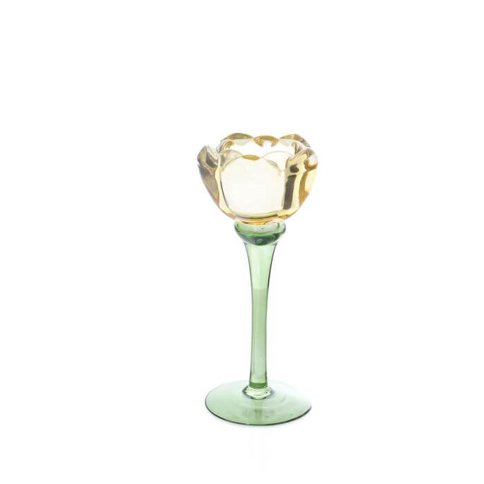 Floral Serenade Glass Tulip Tea Light Holder Medium Yellow