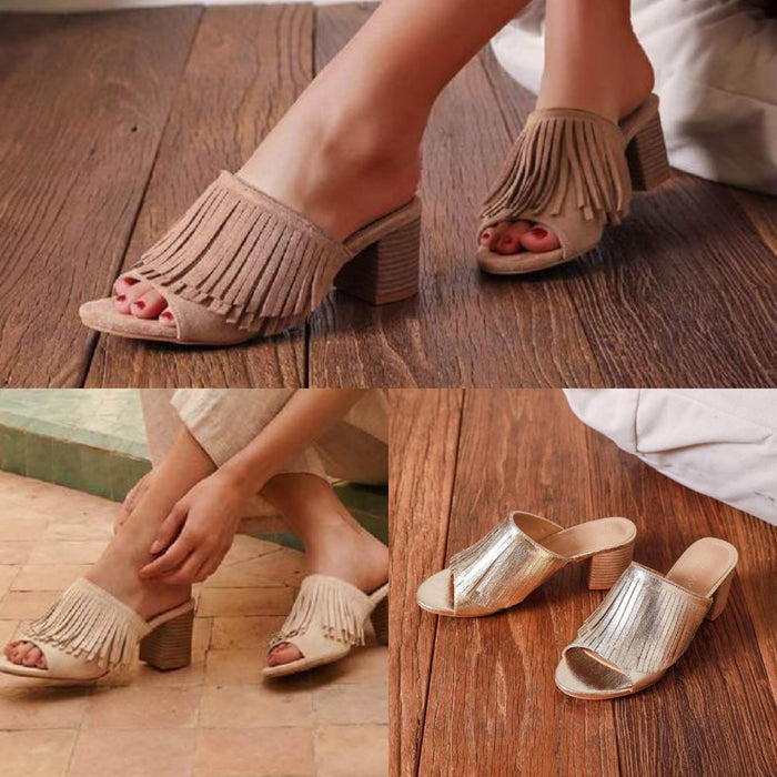 Fringe Detail Mule Sandals