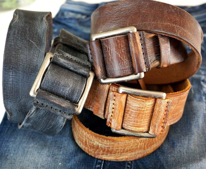 Genuine Casual Waistband vintage Leather Waist handmade belt Ston Buckle 60S 70S