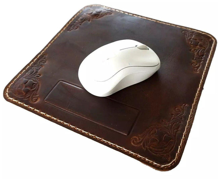 Genuine Handmade  Leather Mouse Pad Handcrafted soft Vintage Art