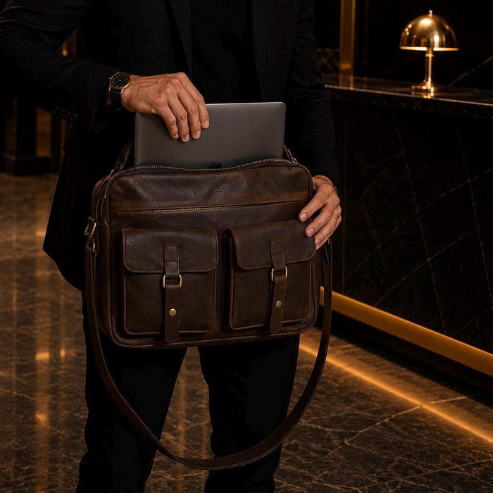 Genuine handmade leather shoulder bag Busniess Man Laptop Brown Classics Luxury Design Davidov Art