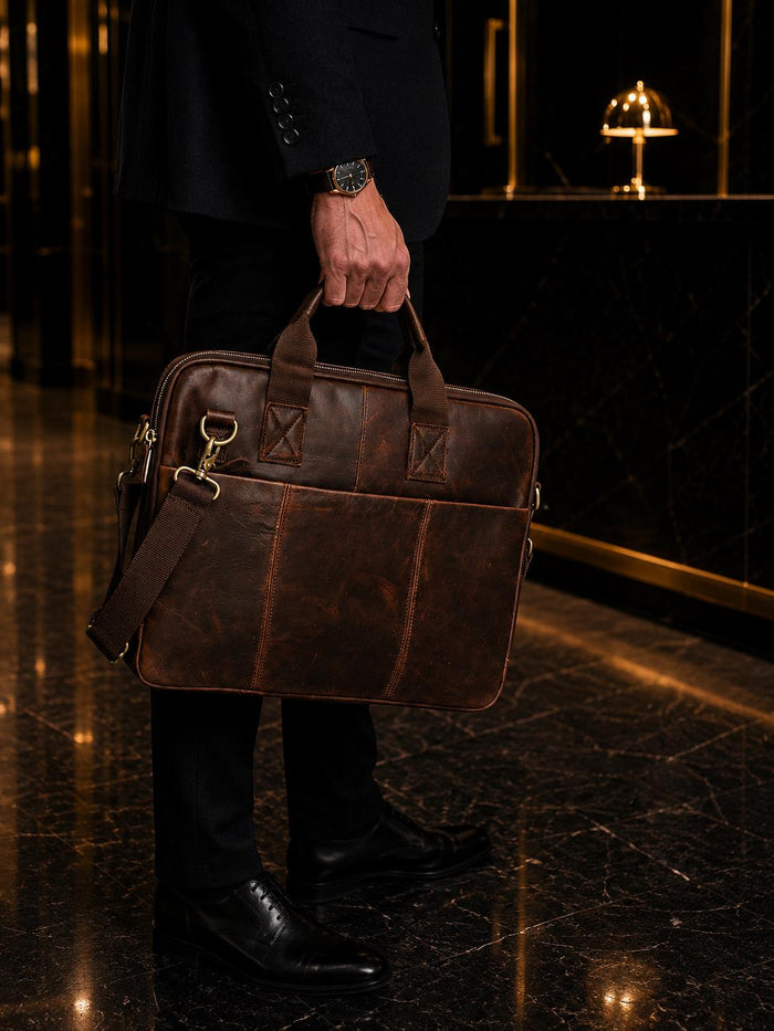 Genuine handmade leather shoulder bag Busniess Man Laptop Brown Classics Luxury Design