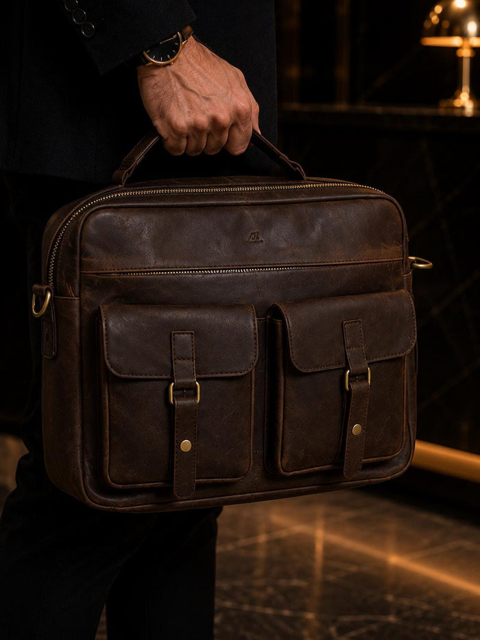Genuine handmade leather shoulder bag Busniess Man Laptop Brown Classics Luxury Design Davidov Art