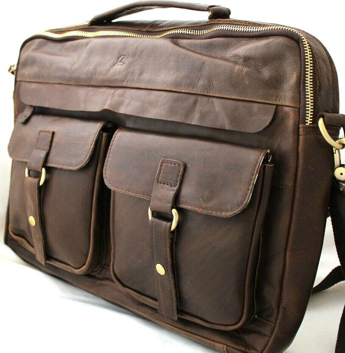 Genuine handmade leather shoulder bag Busniess Man Laptop Brown Classics Luxury Design Davidov Art