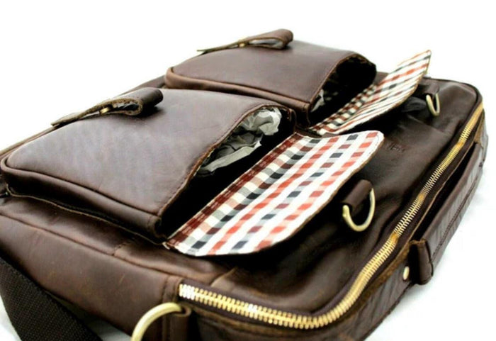 Genuine handmade leather shoulder bag Busniess Man Laptop Brown Classics Luxury Design Davidov Art