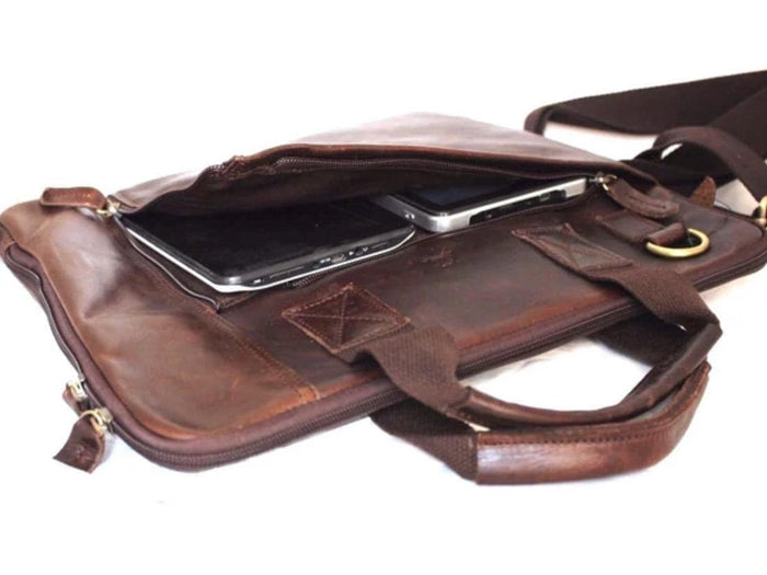 Genuine handmade leather shoulder bag Busniess Man Laptop Brown Classics Luxury Design